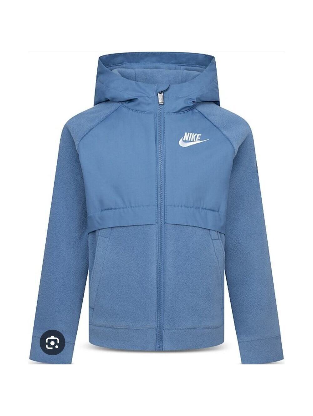 Nike Logo Boys Aegean Storm Mixed Media Full Zip Hooded Jacket Blue Size 3T